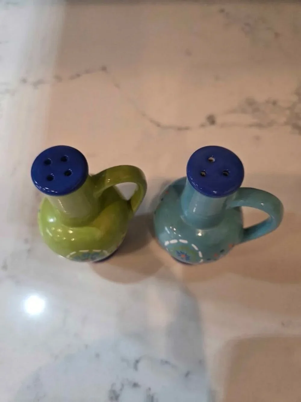 Ceramic beautiful vibrant hand painted salt and pepper shakers set